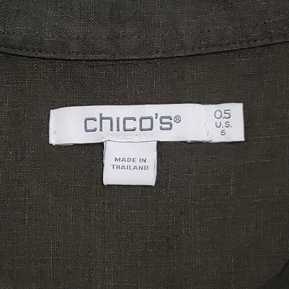 Chico's Dark Green 100% Linen Button Up Shirt Sz 6 Small Career Contemporary - Picture 6 of 12